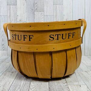 Rustic Wooden Bushel Basket Storage Handles Farmers Market Home Cabin Decor 11"